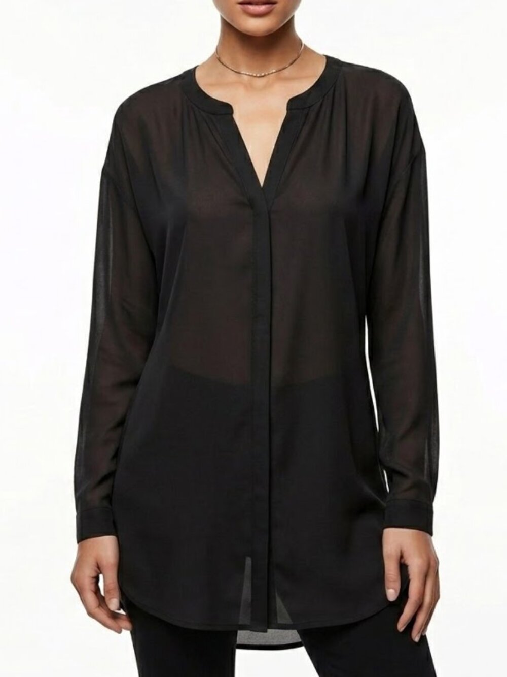 DR2 Dark Minimalist Split Back Tunic Mixed Media Blouse Black XL
